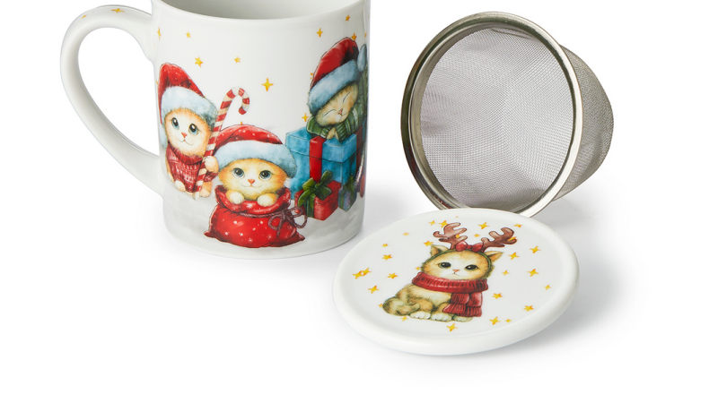 Tasse "Christmas Cats" mit Edelstahlsieb