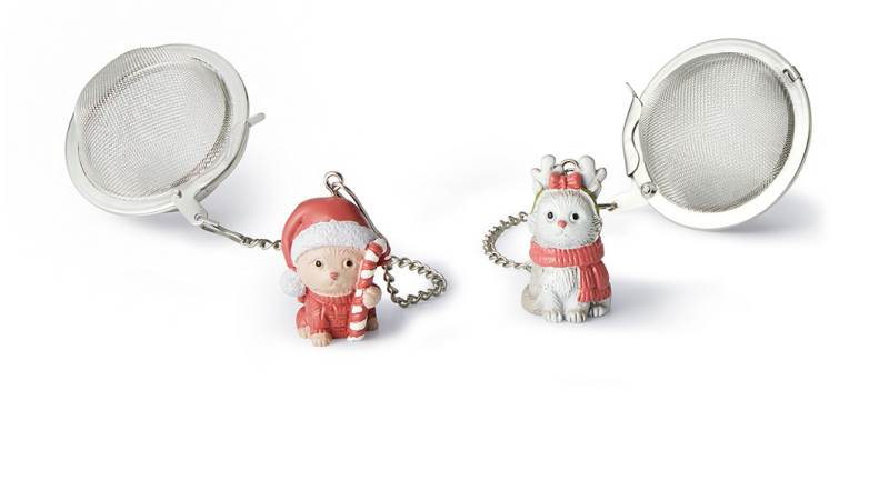 Tee-Ei aus Edelstahl mit Angänger  "Christmas Cats"  ca. Ø 5 cm