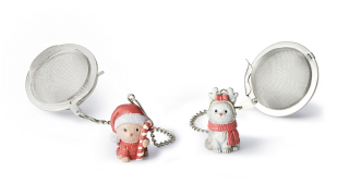 Tee-Ei aus Edelstahl mit Angänger  "Christmas Cats"  ca. Ø 5 cm