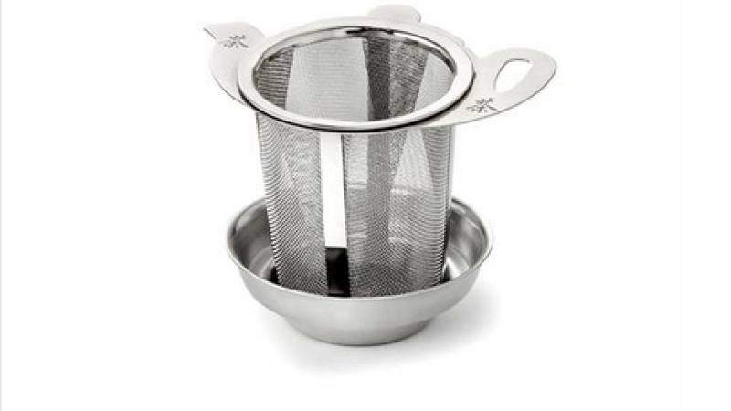 Dauerfilter "Teekanne" mit Abtropfschale, Edelstahl (Durchmesser 5 cm)